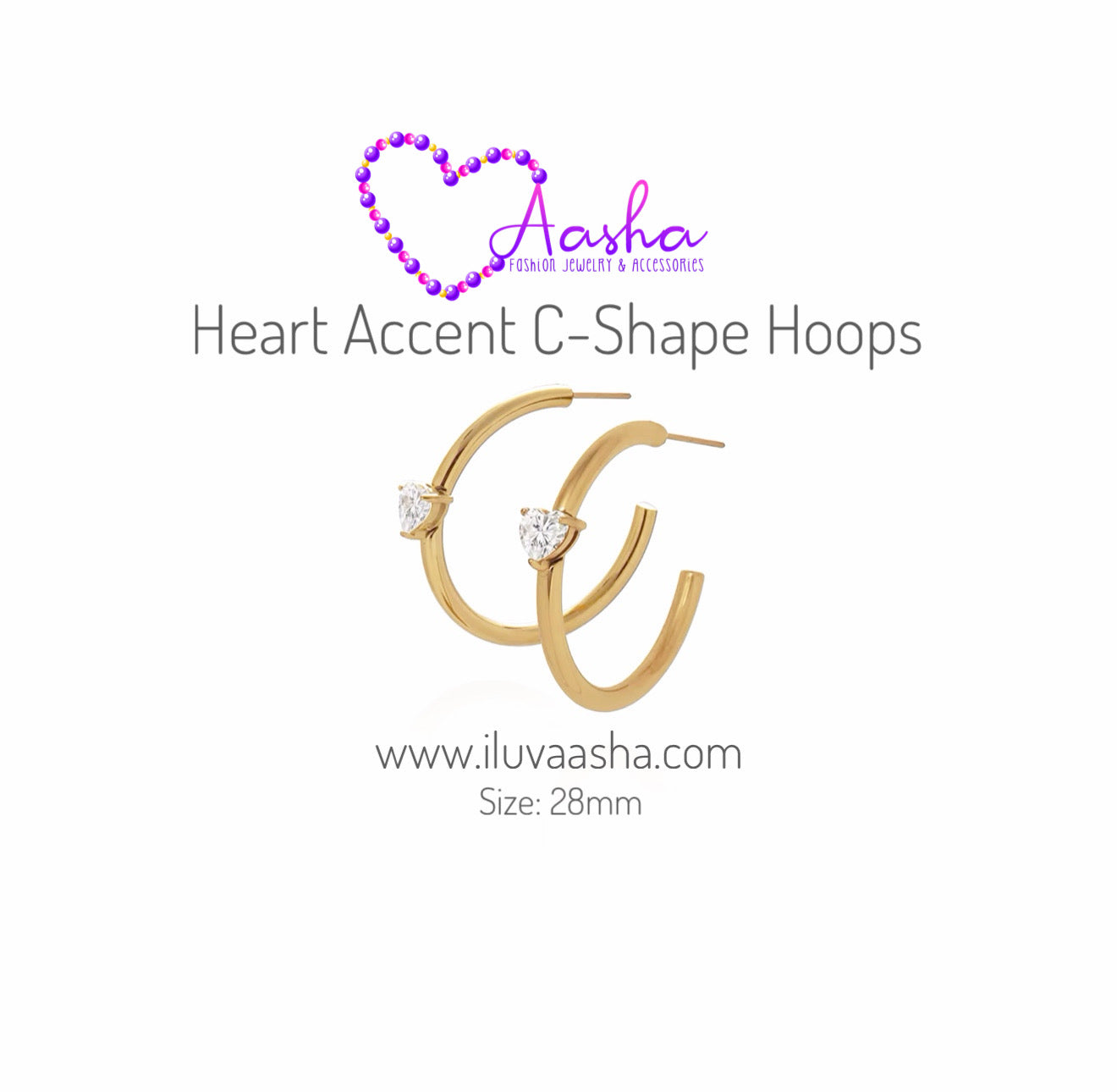 Heart Accent C-Shape Hoops