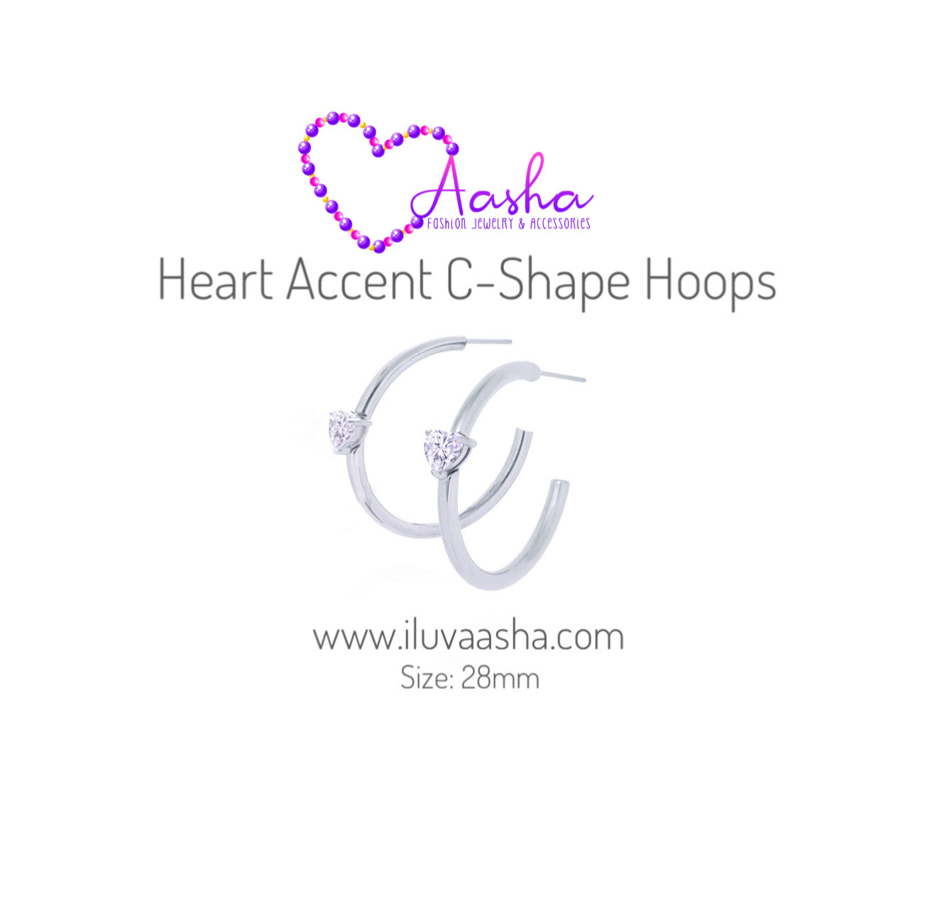 Heart Accent C-Shape Hoops