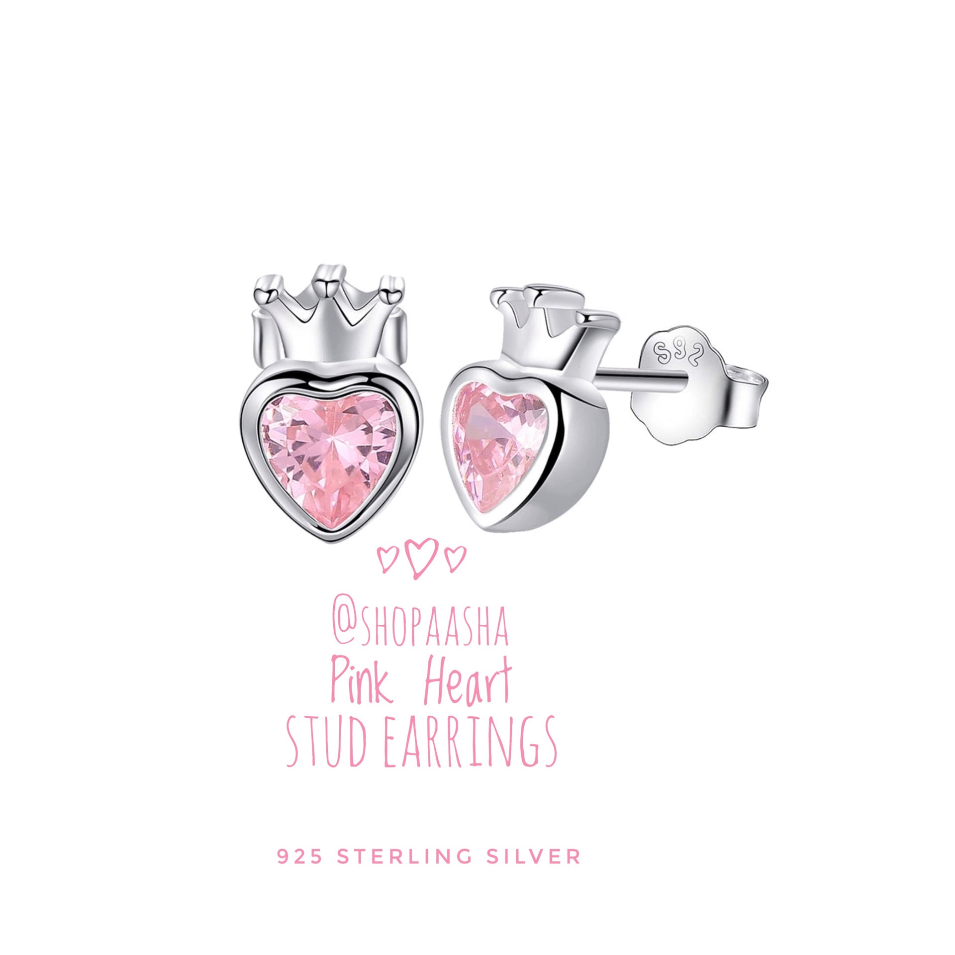 Pink Heart Studs